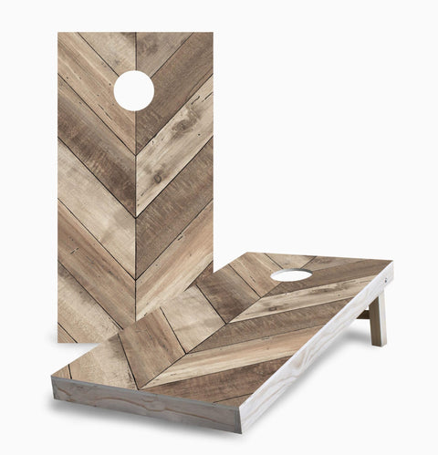 Skip's Garage Diagonal Wood Plank 2x4 Cornhole Boards - Corn Filled Bags - Include Case + Edge Lights + Score
