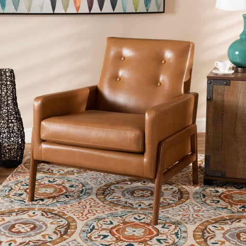 Baxton Studio Faux Leather Upholstered and Walnut Finished Wood Lounge Chair