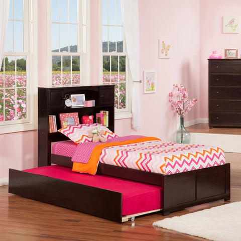 AFI Newport Twin Size Platform Bed with Footboard & Twin Trundle in Espresso