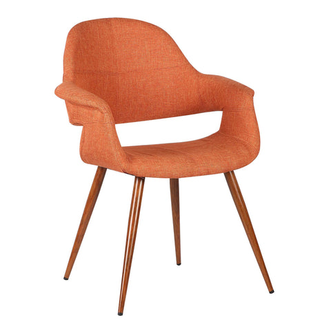 Armen Living Phoebe Mid Century Modern Accent Chair for Dining Table Kitchen Desk Vanity in Orange Fabric and Walnut Wood Finish