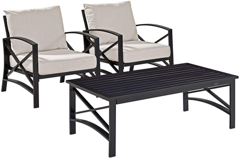 Kaplan 3Pc Outdoor Chair Set Oatmeal/Oil Rubbed Bronze - Coffee Table & 2 Chairs