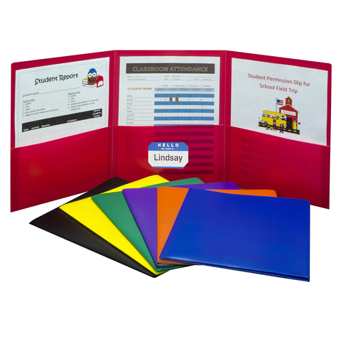 C-Line 3-Pocket Tri-Fold Heavyweight Poly Portfolios, Assorted Colors, Pack of 24 (33940-24)