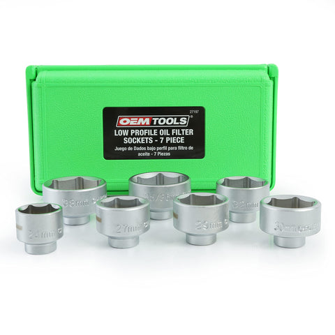 OEMTOOLS 27197 7 Piece Oil Filter Cap Removal Socket Set, Oil Filter Socket Set for Fuel and Oil Filter Housing on GM, Ford, Mercedes, BMW, and More, 3/8 Inch Drive, 24–38 mm Sockets