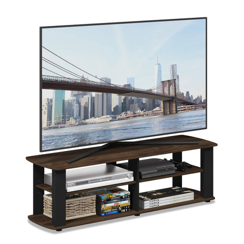 Furinno NELLY TV Stand, 3-Tier Entertainment Center with Open Shelves Storage, TV Console for TV up to 50 Inch, Soft Edges, for Living Room, Bedroom, Columbia Walnut