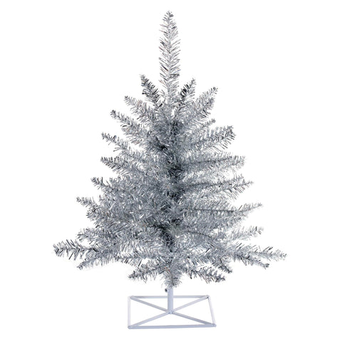 Vickerman 2' x 20" Silver Tinsel Artificial UnLit Christmas Tree.