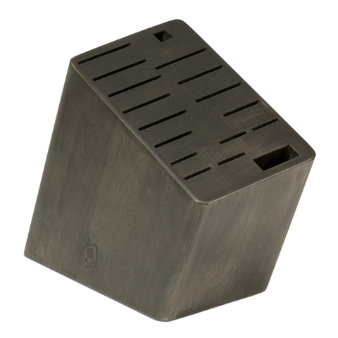 Shun Angled Knife Block, 17 Slot Wooden Knife Holder, Made from Genuine Dark-Stained Wood, Kitchen Storage for Professional and Home Chefs