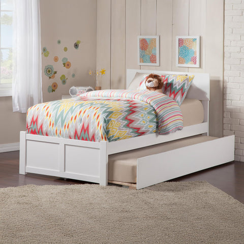 AFI Orlando Twin XL Size Platform Bed with Footboard & Twin XL Trundle in White