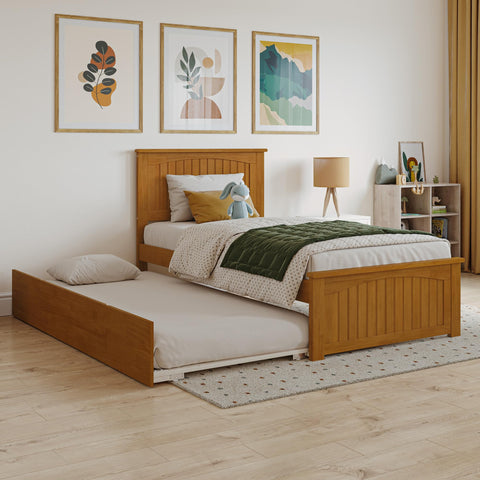 AFI, Nantucket Twin Platform Bed with Matching Footboard and Twin Trundle, Light Toffee