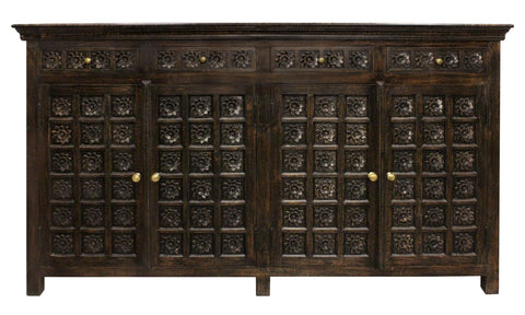 Moti Anisa 4-Door 4-Drawer Sideboard in Traditional Antique Black on Solid Wood