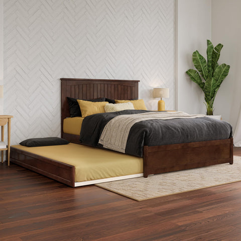 AFI, Malta Full Platform Bed with Panel Footboard and Twin Trundle, Walnut