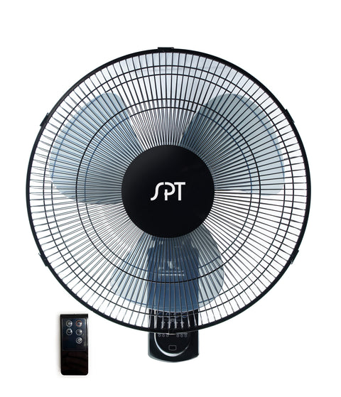 SPT SF-16W90 16? Wall Mount Fan in Black with Remote Control, Oscillation and Timer (Corded Electric)