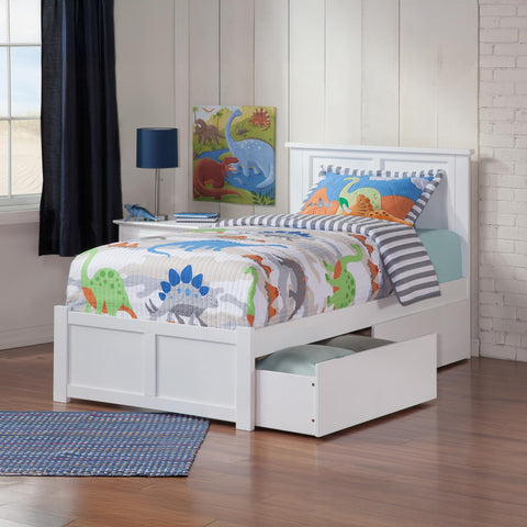 AFI, Madison Twin XL Platform Bed with Footboard & Storage Drawers, White