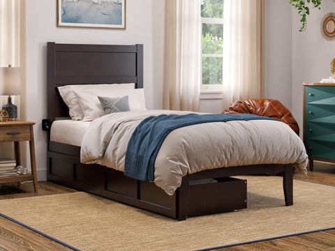 NoHo Twin Extra Long Bed with 2 Drawers in Espresso