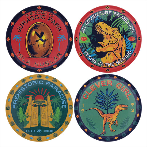 Fanattik Jurassic Park 4-Piece Metal Coaster Set for Drinks | Home and Kitchen Tabletop Protection