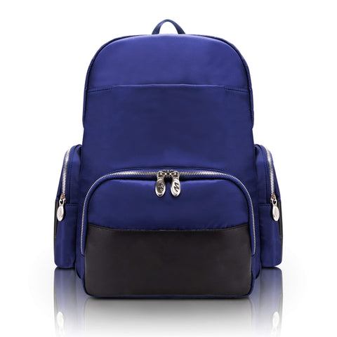 McKleinUSA N Series, Cumberland, Nano Tech-Light Nylon with Leather Trim, 17" Nylon Dual Compartment Laptop Backpack, Navy (18367), 12.50"x5.50"x16.50"