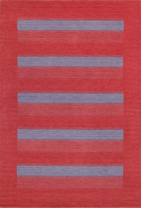 Pasargad Home Gramercy Collection Hand-Loomed Red/Blue Bsilk & Wool Area Rug with Cotton Backing- 5' 0'' X 7' 0''