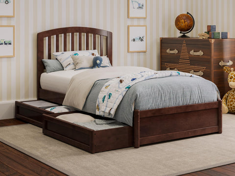 Lucia Queen Platform Bed with Panel Footboard and Storage Drawers in Light Toffee