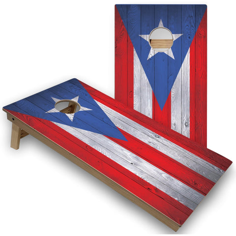 Skip's Garage Puerto Rico Flag All-Weather Cornhole Boards - PVC - Include Hole + Edge Lights