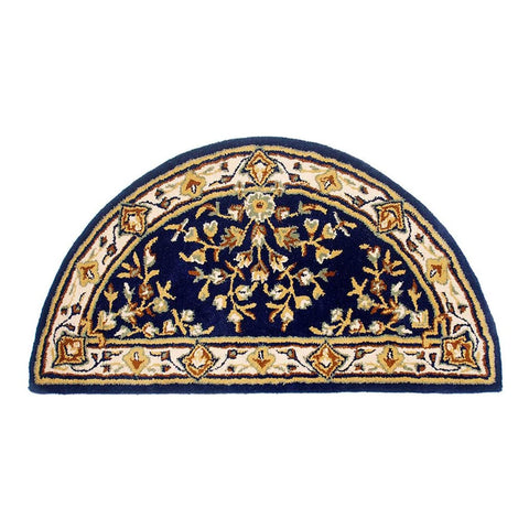 Minuteman International Blue Oriental Wool Hearth Rug, Half Round
