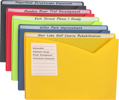 C-Line Write-on Poly File Jackets, Lime Green, Amber Orange, Steel Blue, Pack of 10
