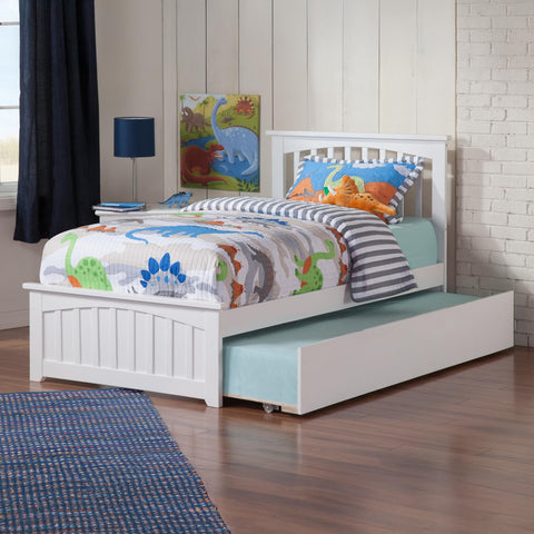 Atlantic Furniture AR8726012 Mission Platform Bed with Matching Foot Board and Twin Size Urban Trundle, Twin, White