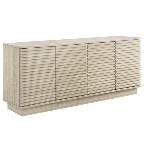 Modway Render Faux Travertine Mid Century Modern Sideboard in Travertine - 70 Inch Buffet Table with 4 Slatted Doors - Credenza Storage Cabinet - High TV Stand for Wall Mounted TVs