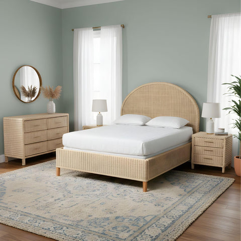 bali & pari Lanica Japandi Sun-Bleached Braided Rattan Queen Size 4-Piece Bedroom Set