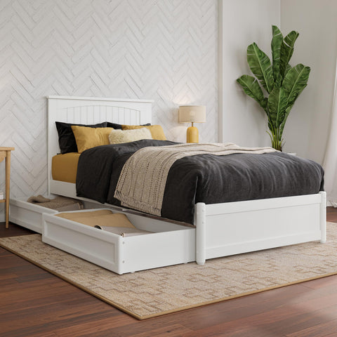 AFI, Malta Twin XL Platform Bed with Panel Footboard and Storage Drawers, White
