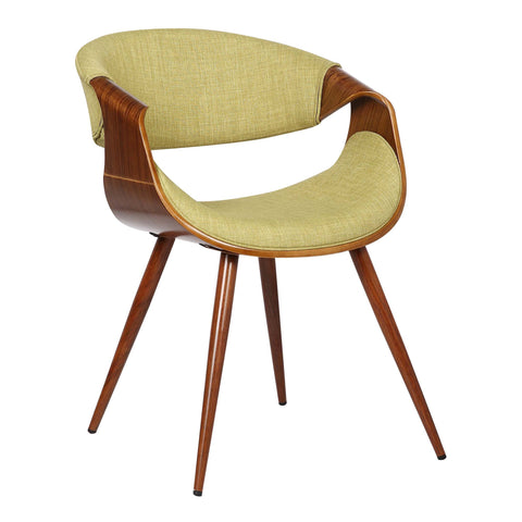 Armen Living Butterfly Mid-Century Dining Chair in Walnut Finish and Green Fabric