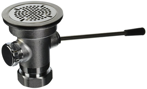 T&S Brass, B-3970, 3-1/2" Waste Drain Valve with Lever Handle and 2" NPT x 1-1/2" NPT Male Adapter, Stainless Steel