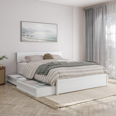 AFI, Wesley Queen Platform Bed with Panel Footboard & Storage Drawers, White