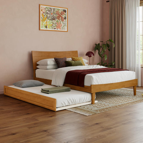 AFI, Phoenix Full Wood Platform Bed with Twin Trundle, Light Toffee