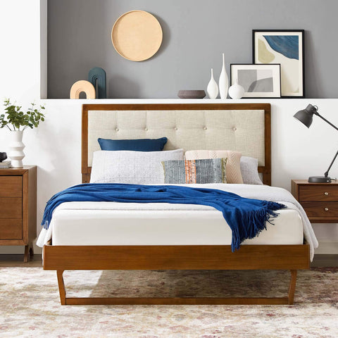 Modway MOD-6384-WAL-BEI Willow Queen Wood Platform Bed with Angular Frame, Walnut Beige