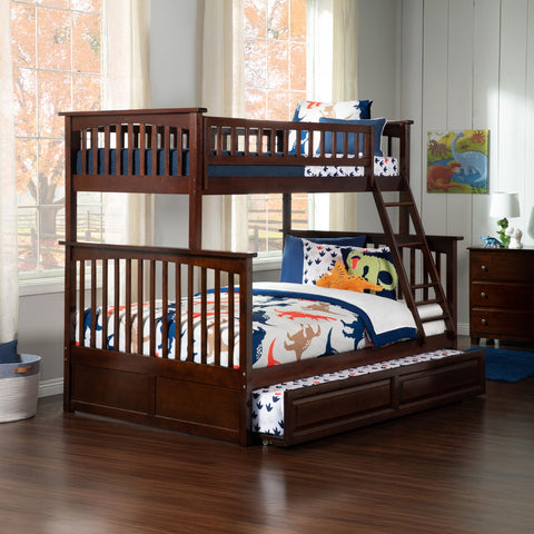 AFI Columbia Twin over Full Size Bunk Bed with Twin Raised Panel Trundle in Walnut