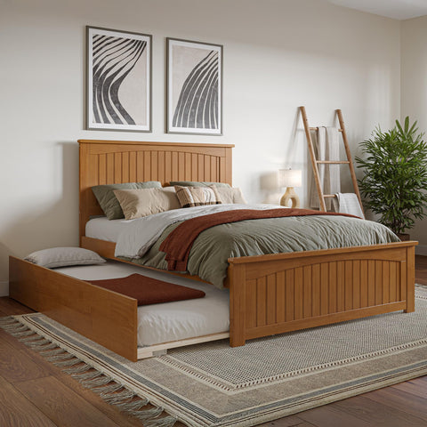 AFI, Nantucket Full Platform Bed with Matching Footboard and Full Trundle, Light Toffee