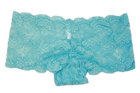 Spicy Spot Flirtzy Stretchy Floral Lace Tanga Panty Boy Shorts Underwear, M/L, Baby Blue