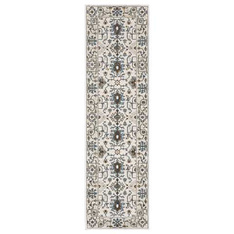 Oriental Weavers Ellington Area Rug - ELL10-2'3" x 7'6" - in Ivory/Blue - Vintage Inspired, Stain Resistant, Family and Pet Friendly, Entryway, Hallway Runner Rug