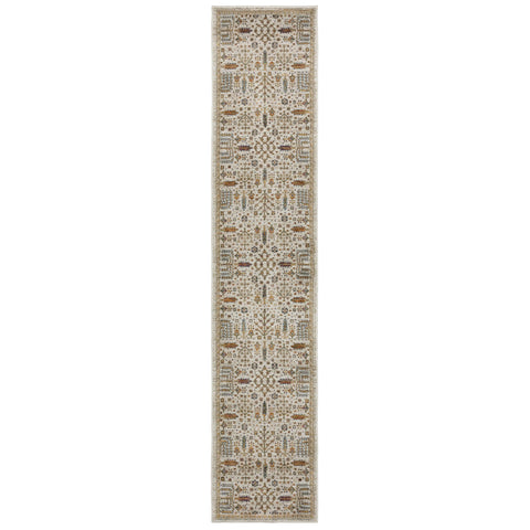 Oriental Weavers Andorra Area Rug - 2449B - 2'6" x 12' - in Ivory/Gold - Vintage Bohemian Style, Stain Resistant, Family and Pet Friendly, Entryway, Hallway Runner Rug