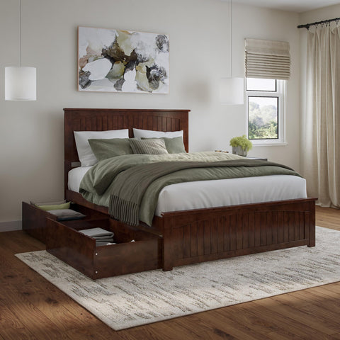 AFI, Nantucket Queen Platform Bed with Matching Footboard and Storage Drawers, Walnut