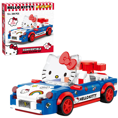 Brickcraft Officially Licensed Sanrio Hello Kitty Convertible Car Building Set, 294-Piece Multicolor Brick Kit with Detailed Character Face, Sticker Sheet Included