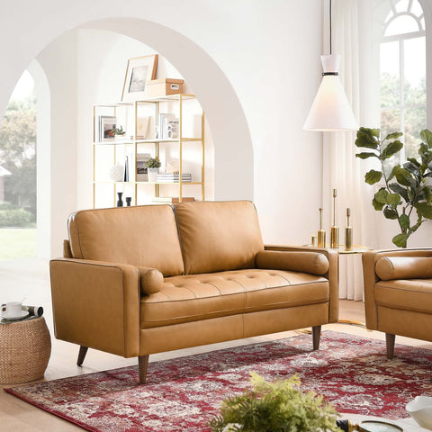 Modway EEI-5870-TAN Valour Leather Loveseat, Tan
