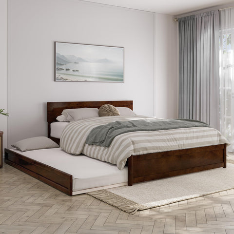 AFI, Wesley Queen Platform Bed with Panel Footboard & Twin XL Trundle, Walnut