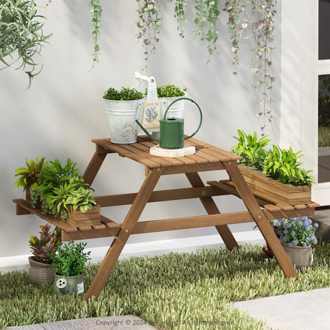 Furinno Tioman Outdoor Hardwood 3-Tier Freestanding Plant Stand Plant Shelf Organizer Natural