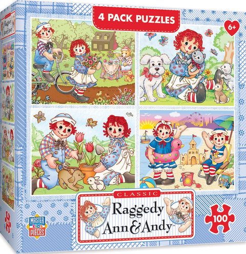 MasterPieces – Jigsaw Puzzle Set for Kids 6+ Years, 4-Pack of 100 Pieces, Educational and Fun Game, Raggedy Ann Collection, Gift Idea for Children, 8" x 10