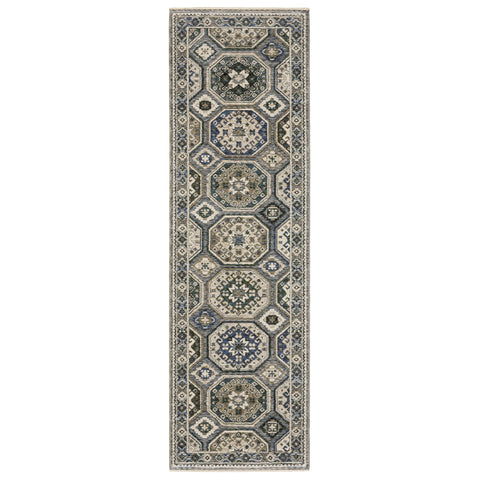 Oriental Weavers Hastings Area Rug - HA05H - 2'3" x 7'6" - in Ivory/Blue - Eclectic Global Style, Stain Resistant, Family and Pet Friendly, Entryway, Hallway Runner Rug