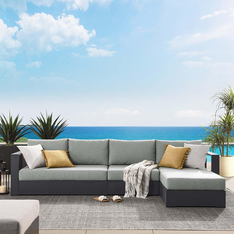 Modway Tahoe Modular Aluminum 3-Piece Outdoor Patio Furniture Gray, Right-Facing Sectional Sofa Set with Weather-Resistant Cushions, Ideal for Deck, Backyard, Poolside