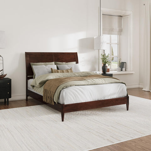 AFI, Valencia Queen Solid Wood Low Profile Sleigh Platform Bed, Walnut