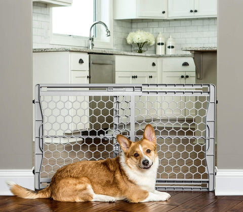 Carlson 28"-42" Easy Fit Dog Gate, Expandable Plastic Pet Gate, Pressure Mounted Gate for Doorways & Hallways, Gray