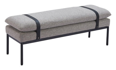 Zuo Padd Bench Gray, Gray Bench, Modern Style, Textured Weave, Seats up to 2, Plywood, Indoor Living, 47.2" W x 15.7" D x 18.1" H