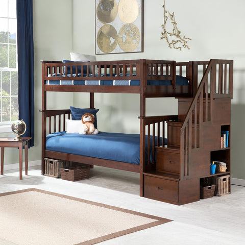AFI Columbia Staircase Bunk with Turbo Charger, Twin/Twin, Walnut